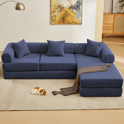 Modular Corduroy 3-Seat Sofa L Shaped Couch With Foldable Doublelayered Seat Cushion For Apartment-Compression Sofa In Box