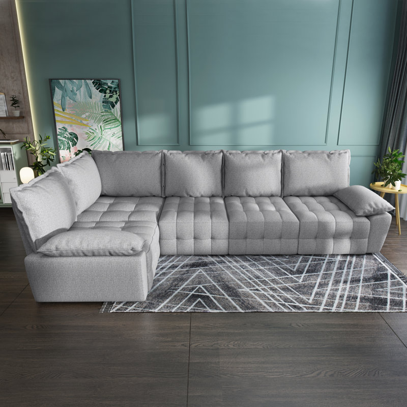 Canapé modulaire 6 pièces avec coin Charistil, 100% polyester gris clair, Orienté à gauche (vu de face)
