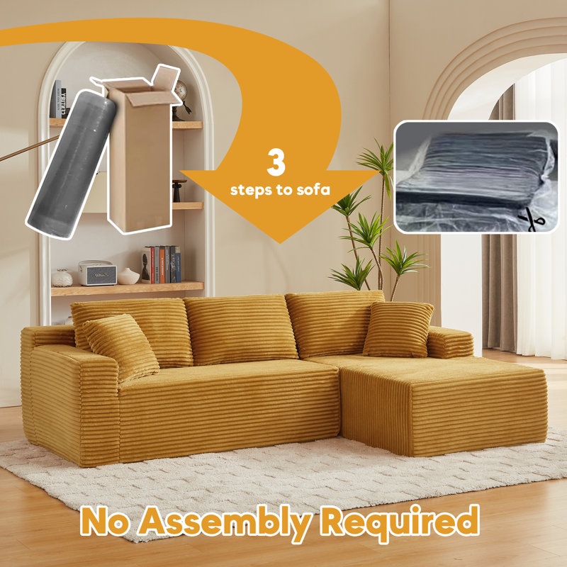 Boneless Modular Sectional Sofa, Cloud Couch, Yellow, Right Hand Facing