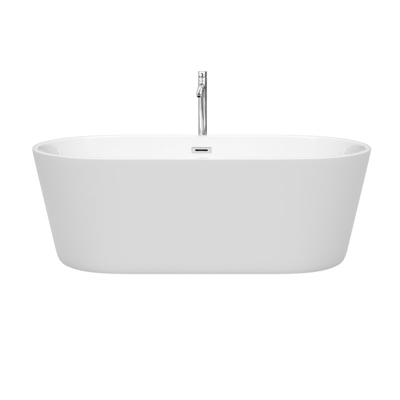 Baignoire de trempage autoportante en acrylique avec robinet 67 po. X 31,5 po. Carissa, Blanc / chrome poli / noir mat