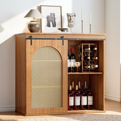 43"Wine Cabinet With Fridge Space, Farmhouse Wine Liquor Cabinet,Sideboard Buffet Cabinet With Sliding Door