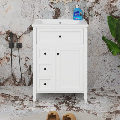 24" Bathroom Vanity With Sink, Drawers & Cabinet With Adjustable Shelves