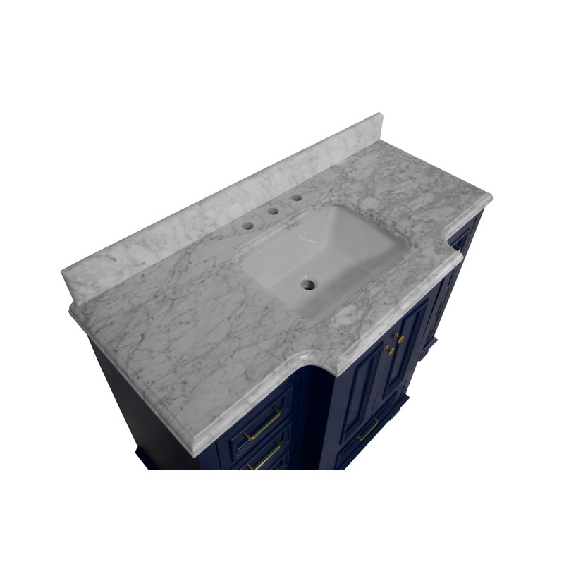 Ensemble de meuble-lavabo simple 48 po Loughlam, Marbre de Carrare, Bleu royal