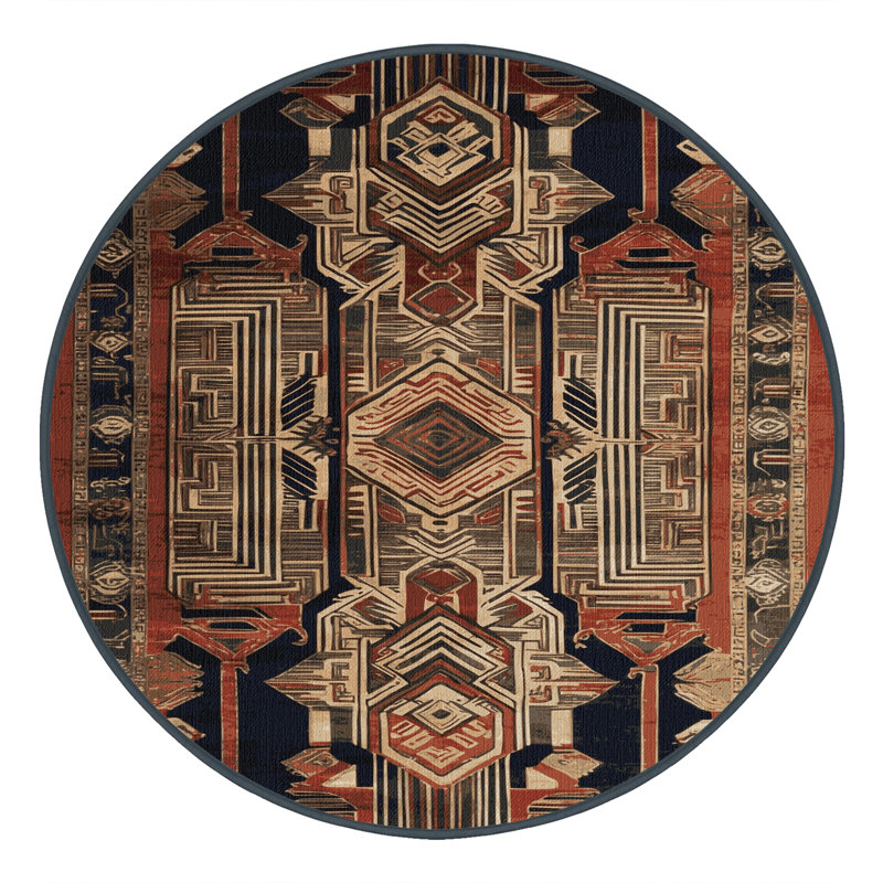 Machine Washable Art Deco Brown Area Rug, Round 7'