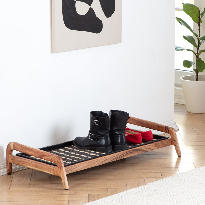 Support à bottes en bois massif de qualité supérieure avec tapis en fibre de coco naturelle - Rangement pour chaussures