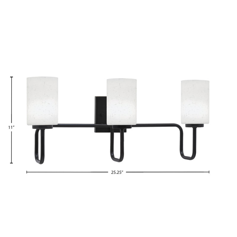 Barre d'éclairage de salle de bain 3 lumières Amarmula, finition noir mat, verre mousseline blanc 4 po