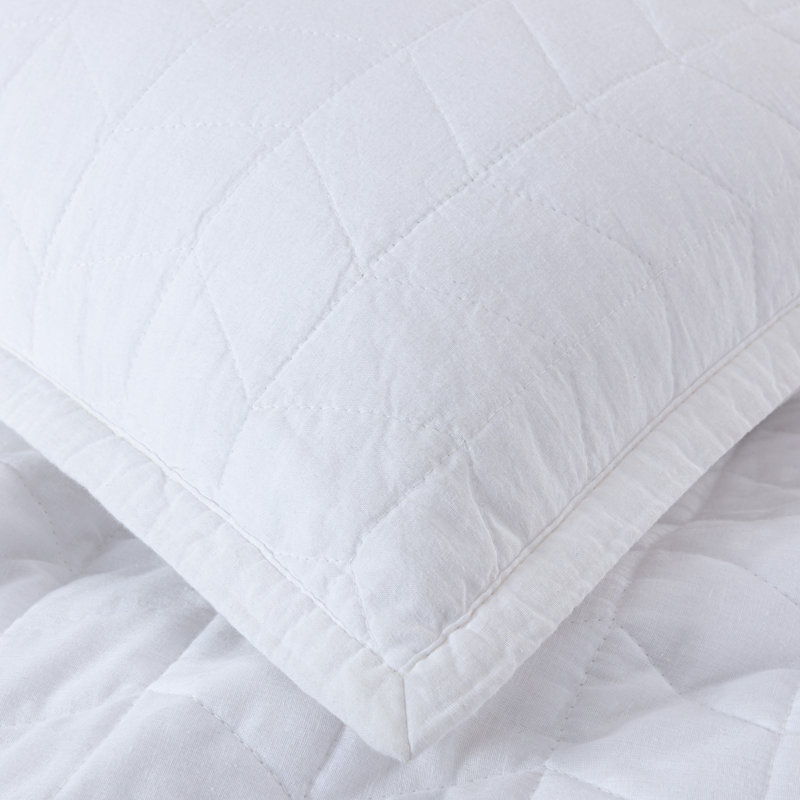 White Queen Cotton Reversible Quilt Set with Geometric Stitching