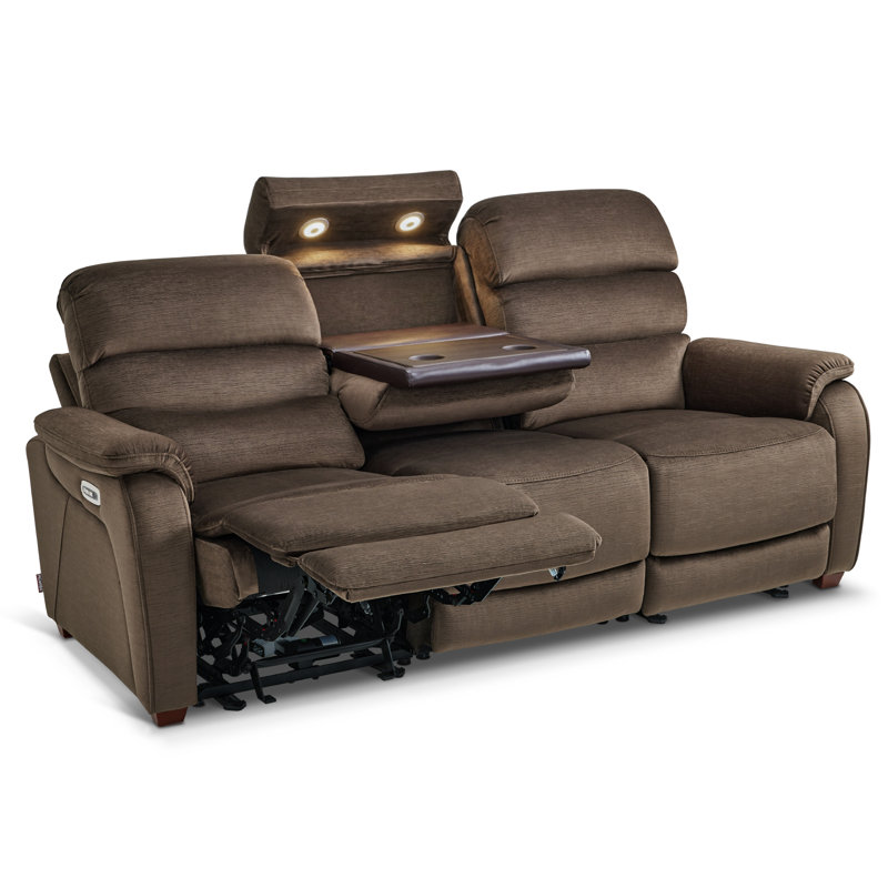Power Reclining Sofa with Drop Down Table, Touch light, 3-Seat Recliner Couch with Adjustable Headrest, Coffee
