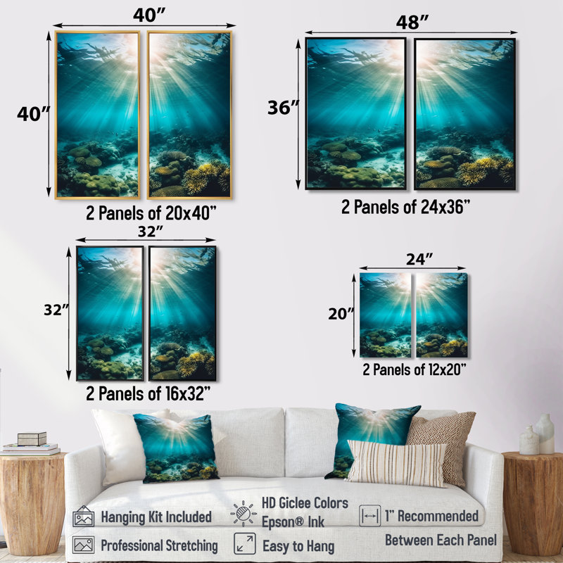 Underwater Coral IV - Coastal Coastal Wall Decor 2-Panneaux, 36" H x 48" W, Impression encadrée flottante, Black