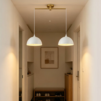 Luminaire suspendu moderne en forme de dôme à 2 lumières de 34,64 po avec abat-jour en métal et cordon réglable Dileo