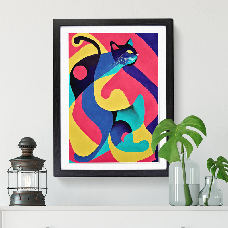FRM-V0523-366X Cat Abstract Design - Single Picture Frame Print, Black Framed, 64cm H x 46cm W x 2cm D