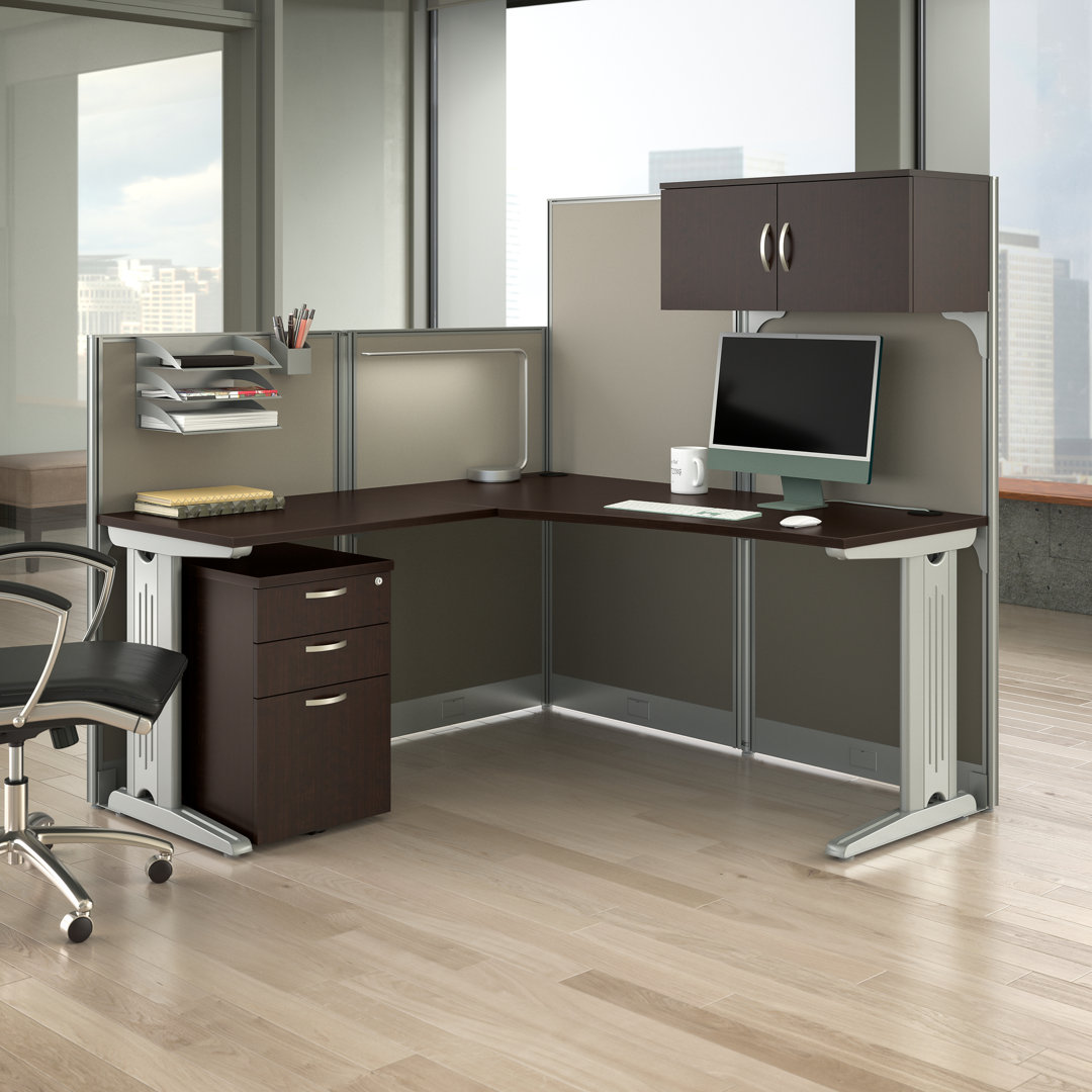 Office In An Hour L-Shaped 1 Person Cubicle with Cable Management Bush Business Furniture 