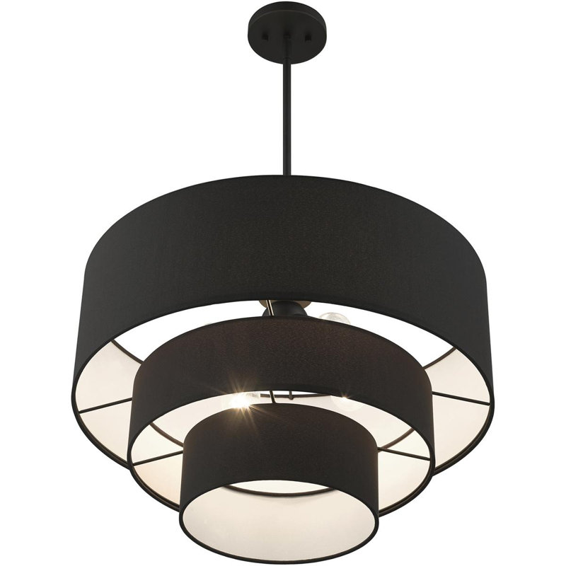 Lustre suspendu 4 lumières en nickel brossé, Noir, Noir, Orange