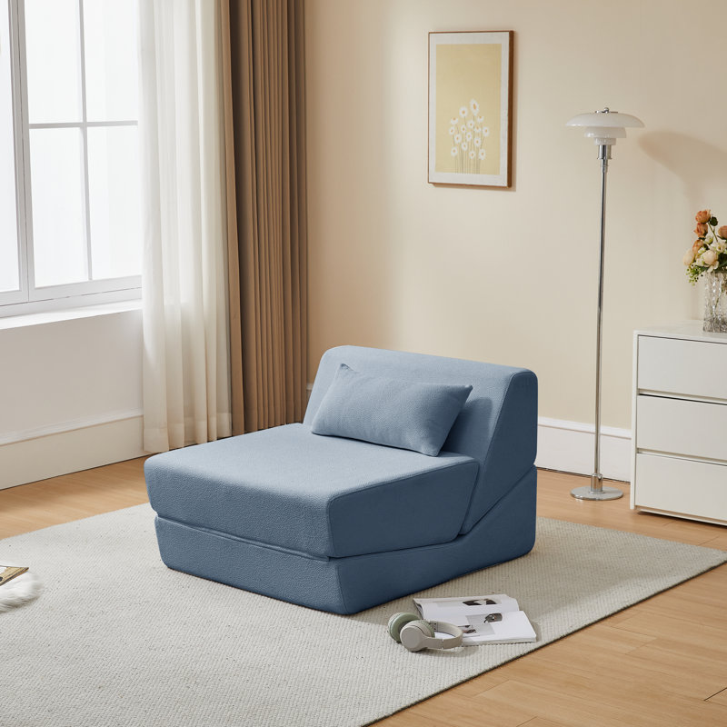 Canapé-lit convertible sans accoudoirs en osier de 31,5 po de largeur Boneless, Bleu