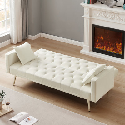 Cream White Convertible Folding Futon Sofa Bed , Sleeper Sofa Couch For Compact Living Space.