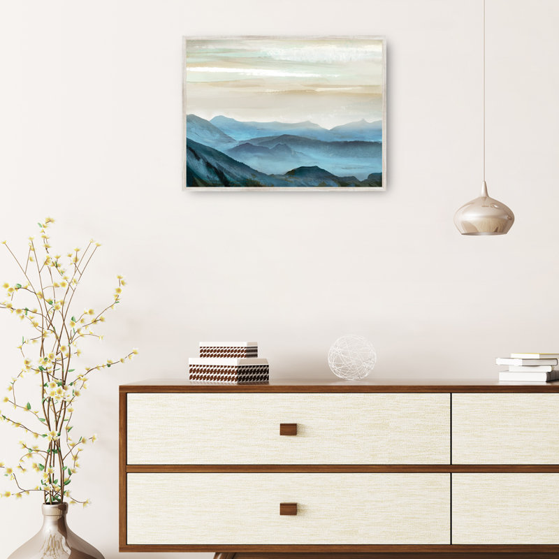 «Blues View» par Studio Arts, reproduction d'art sur toile, H 43 po x l 57 po x P 1,5 po, Toile avec cadre flottant brun