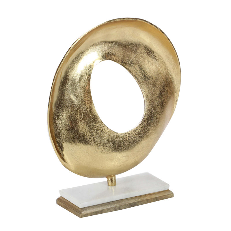 Gold Aluminum Geometric Sculpture with Marble Base, 15" x 17"