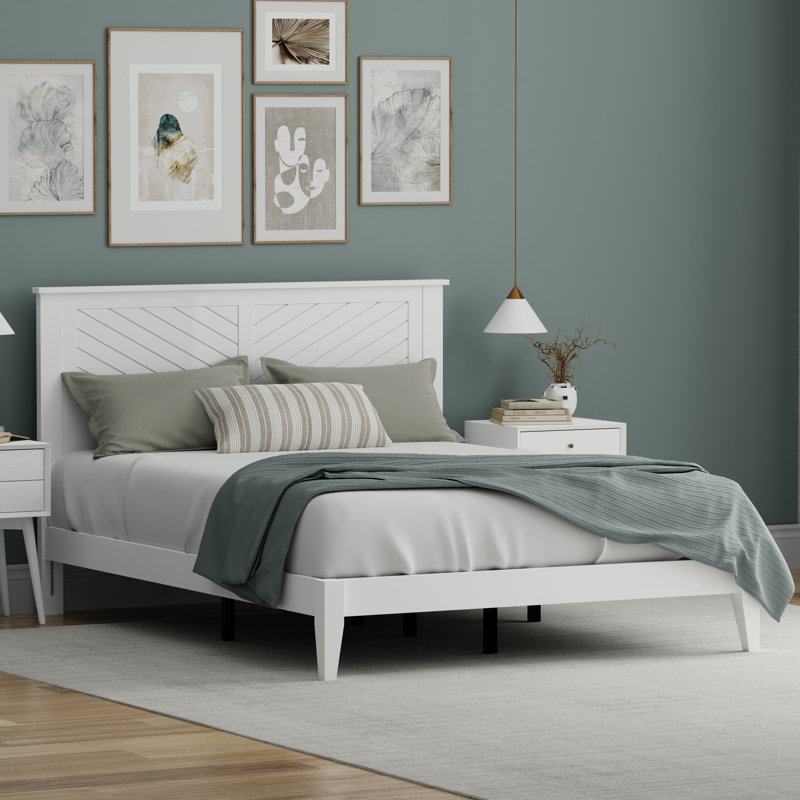 Palmdale Solid Wood Platform Bed, White, Queen