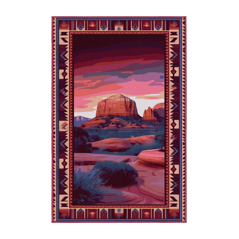  Washable Sedona Sunset Southwestern Area Rug, Rectangle 5' x 7'