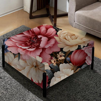 Motif floral multicolore Rhapsody bohémien - Grand repose-pieds carré floral