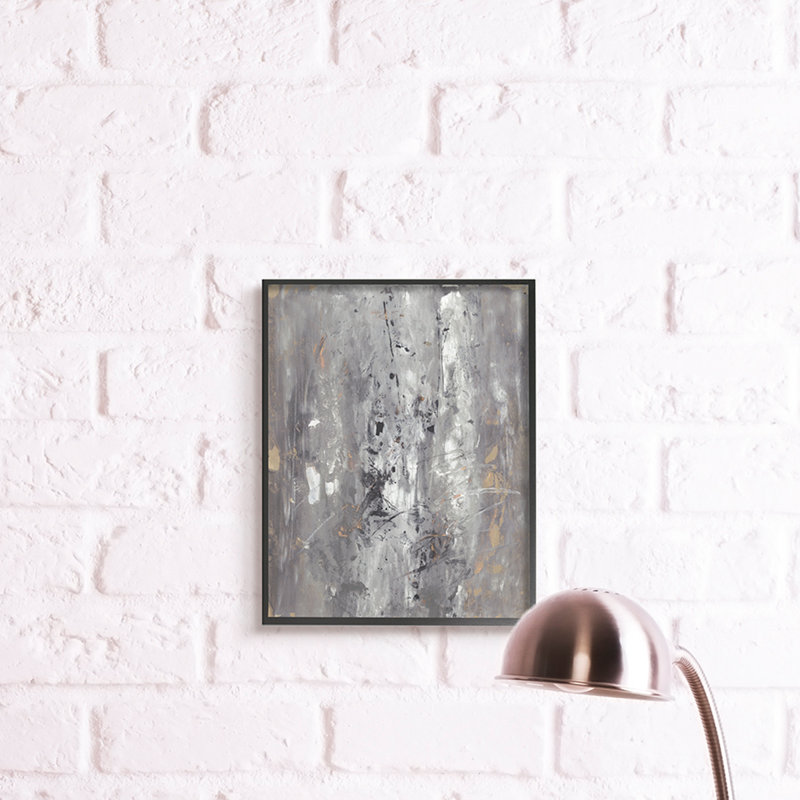 Conception abstraction inspirée de l'ancienne marque gris-brun, Giclée encadrée noir minuit, H 20 po x l 16 po