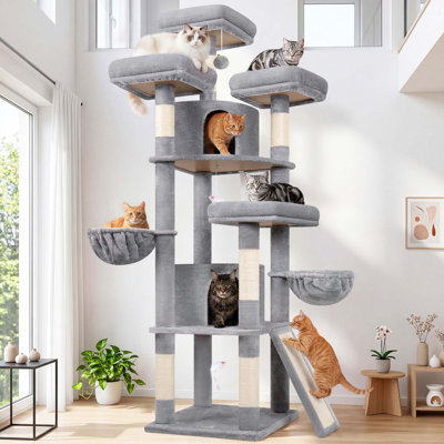 Tour pour gros chats CT81F, arbre à chat XXL avec poteau à griffer, hamac, perchoirs, condos et paniers suspendus pour plusieurs chats adultes