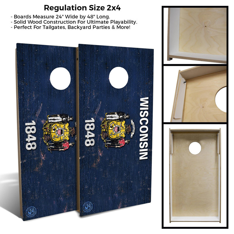 2' x 4' Rustic State Flag Solid Wood Cornhole Set, Wisconsin Flag