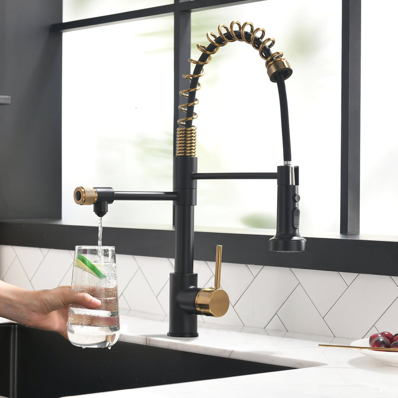 Purifier Kitchen Faucet Drinking Water Faucet, Pull Down Water Filter Kitchen Sink Faucets, Black/Gold