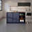 Blue And Natural Oak Kitchen Island With Storage Cabinet And Open Shelves