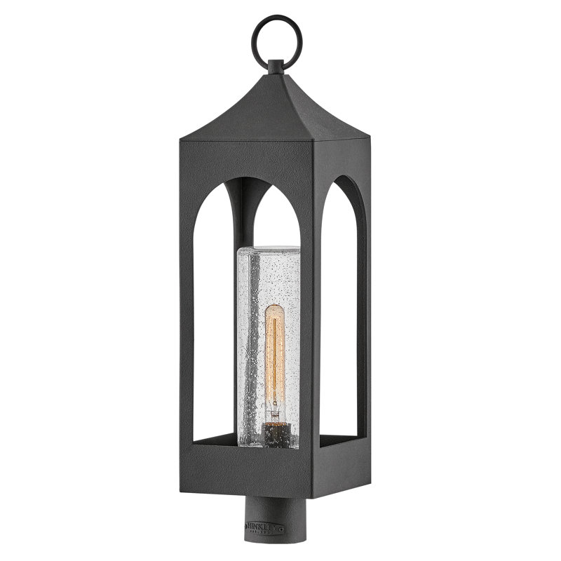 Faux Candle 27.75" Outdoor Post Mount Lantern with Clear Seedy Glass Shade