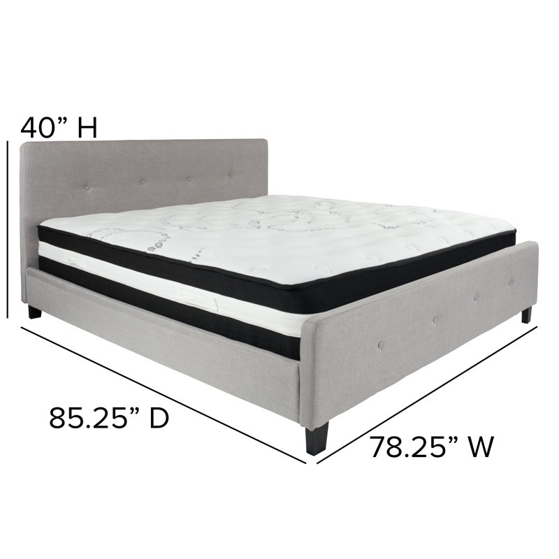 Light Gray Upholstered Full Platform Bed with Tufted Headboard