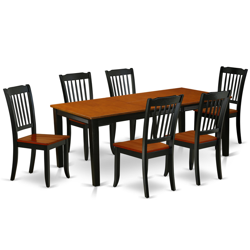 Ensemble de table de salle à manger 7 pièces composé d'une table de salle à manger rectangulaire avec rallonge papillon et 6 chaises en bois