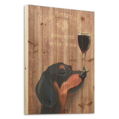«Dog Au Vin Dachshund», affiche vintage sur bois