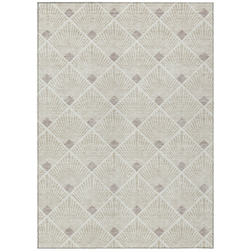 HomeRoots 3' X 5' Beige And Ivory Geometric Washable Indoor Outdoor Area Rug