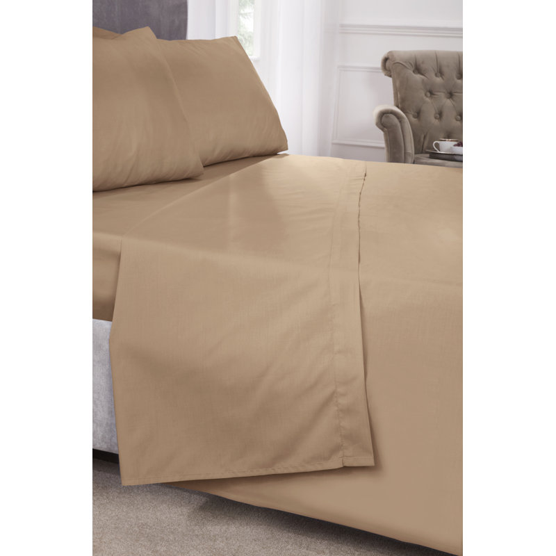 Percale Cotton Blend Percale Flat Sheet, Double (4'6), Coffee