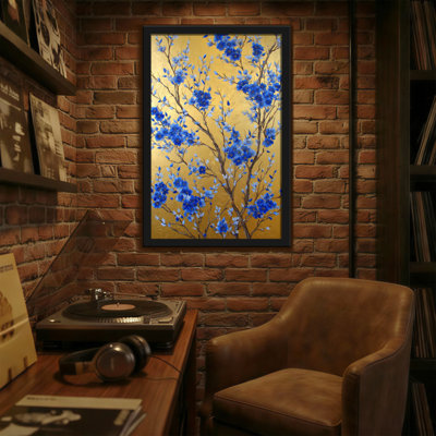 Plants & Flowers Blue Flowers On Gold Background Pattern