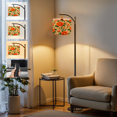  Lampe sur pied Arc Arc-en-ciel d'inspiration populaire traditionnelle orange, fleurs, vert, beige, grande lampe sur pied moderne, abat-jour réglable en lin à 3 couleurs
