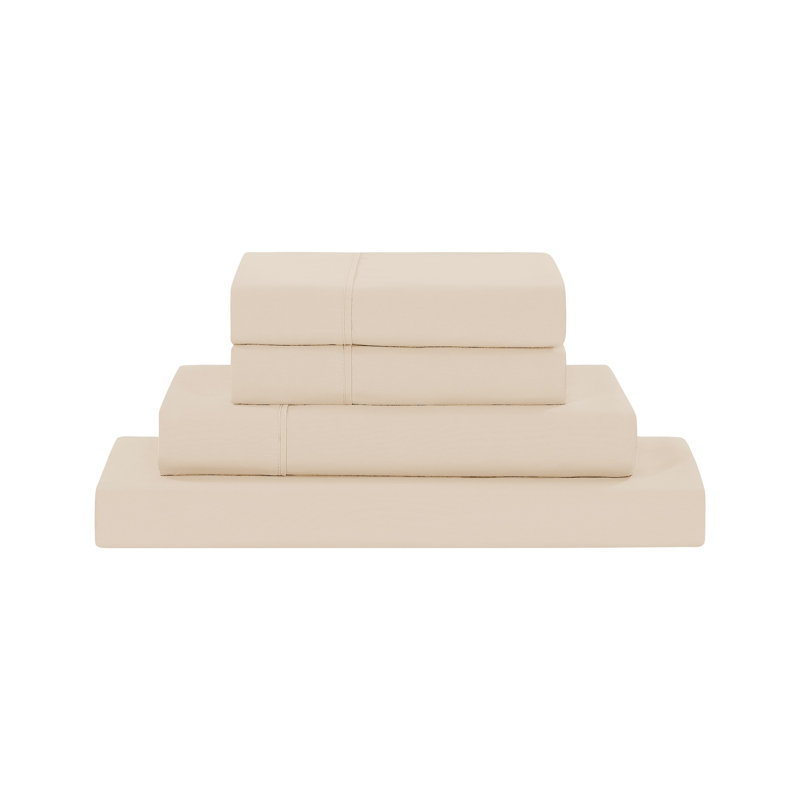 Ensemble de draps en microfibre 4 pièces Modern, Ensemble de draps pour grand lit avec 2 taies d'or, Coquille d'oeuf