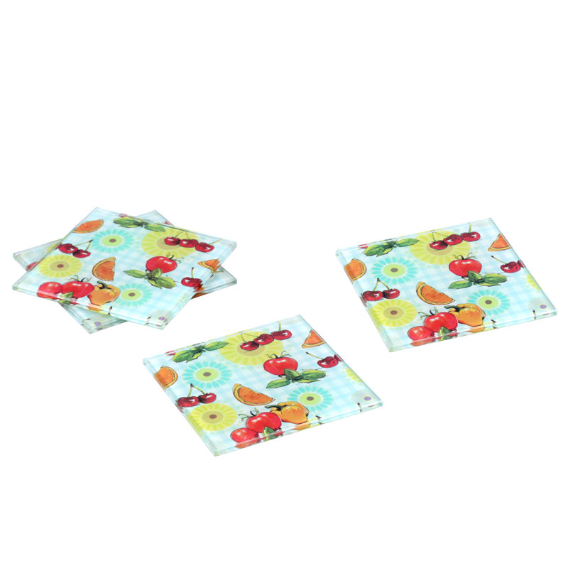 Glass Square 4 Piece Coaster Set
