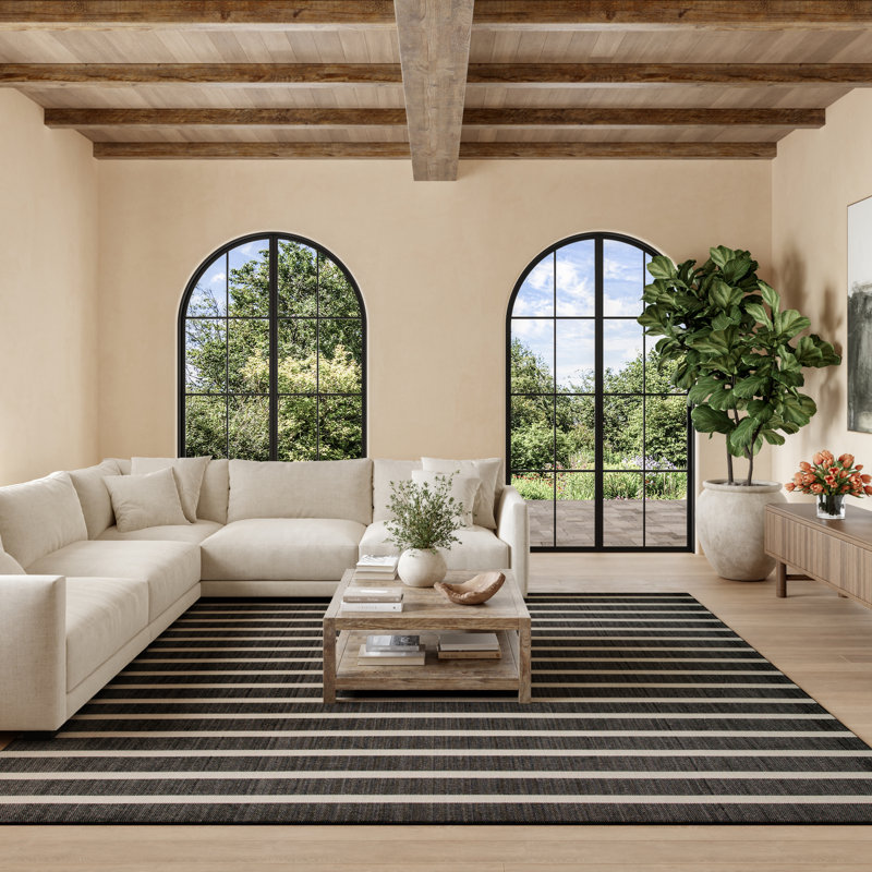  Positano 10' x Square Black Ivory Modern Rug, Square 10', Black