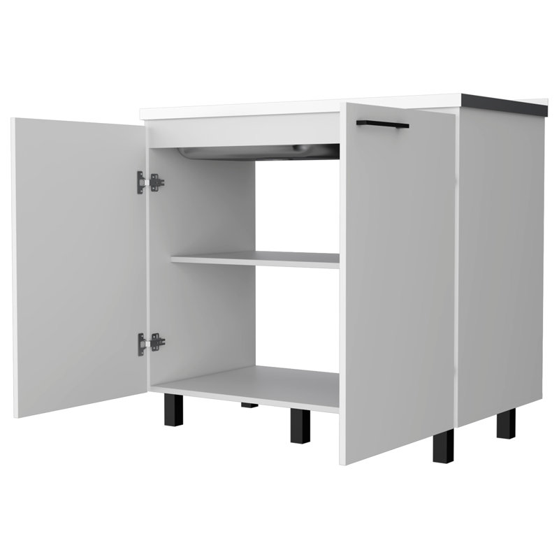 White Aluminum Utility Sink Cabinet with Slender Legs