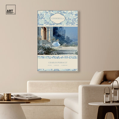 Classic Cinderella Cover Framed Canvas Print Vintage Wall Decor by Art Remedy, Silver Frame, 20 x 30