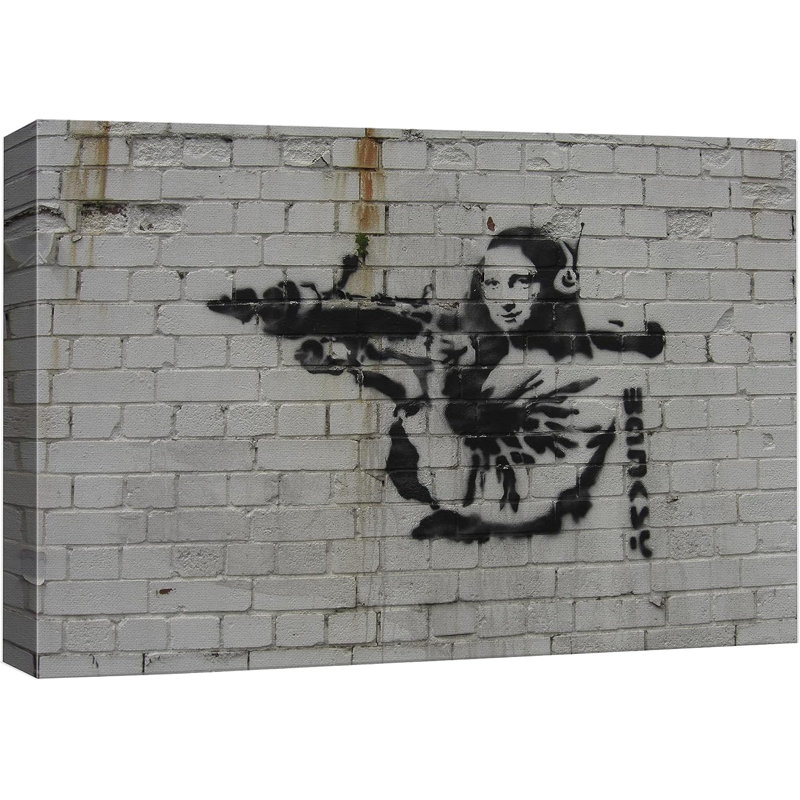 Banksy Mona Lisa avec lance-roquettes sur toile, Toile tendue, H 12 po x l 18 po x P 1,5 po