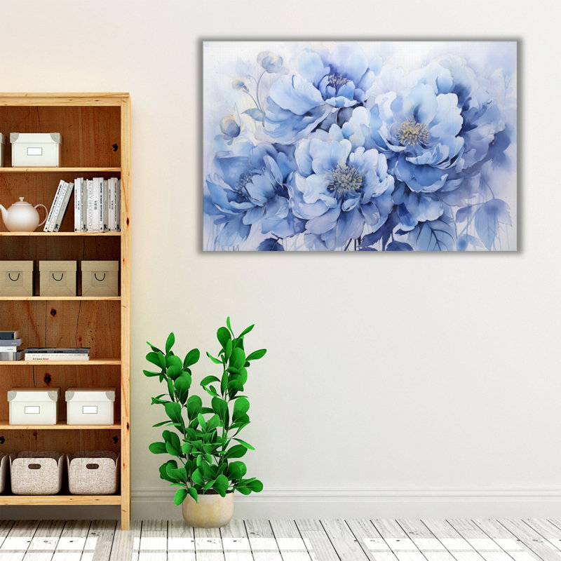 Indigo Petal Whispers, impression murale, Toile avec cadre brun, H 20 po x l 30 po x P 1,25 po