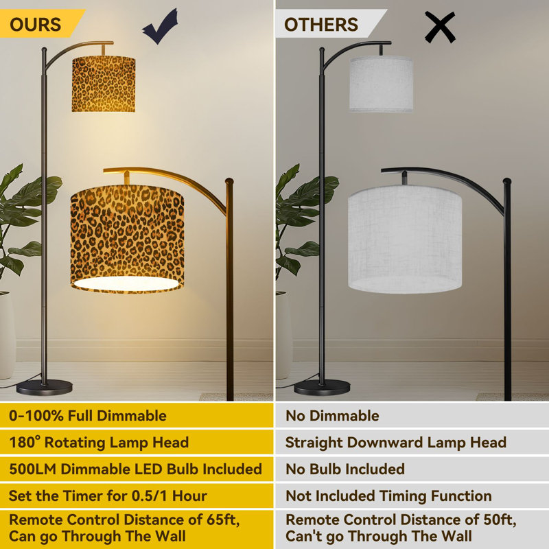 Arc Floor Lamp Seamless leopard cat spots yellow texture leopard fashion design Floor Lamps with Remote LED Lights Adjustable Lamp Shades Tall Standing Lamps for Reading Office Living Room