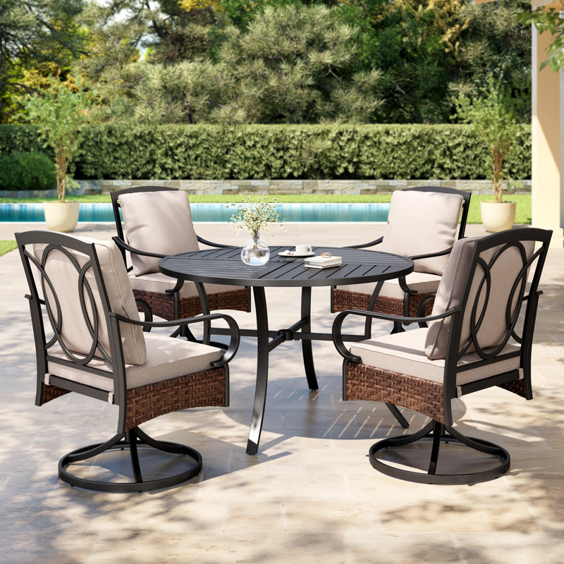 Ensemble repas d'extérieur pour 4 personnes avec chaises pivotantes et coussins Aromola