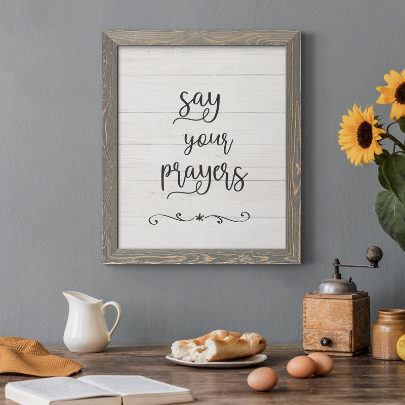 «Say Your Prayers», art textuel sur toile, gris, H 37,5 po x l 27,5 po x P 1,5 po