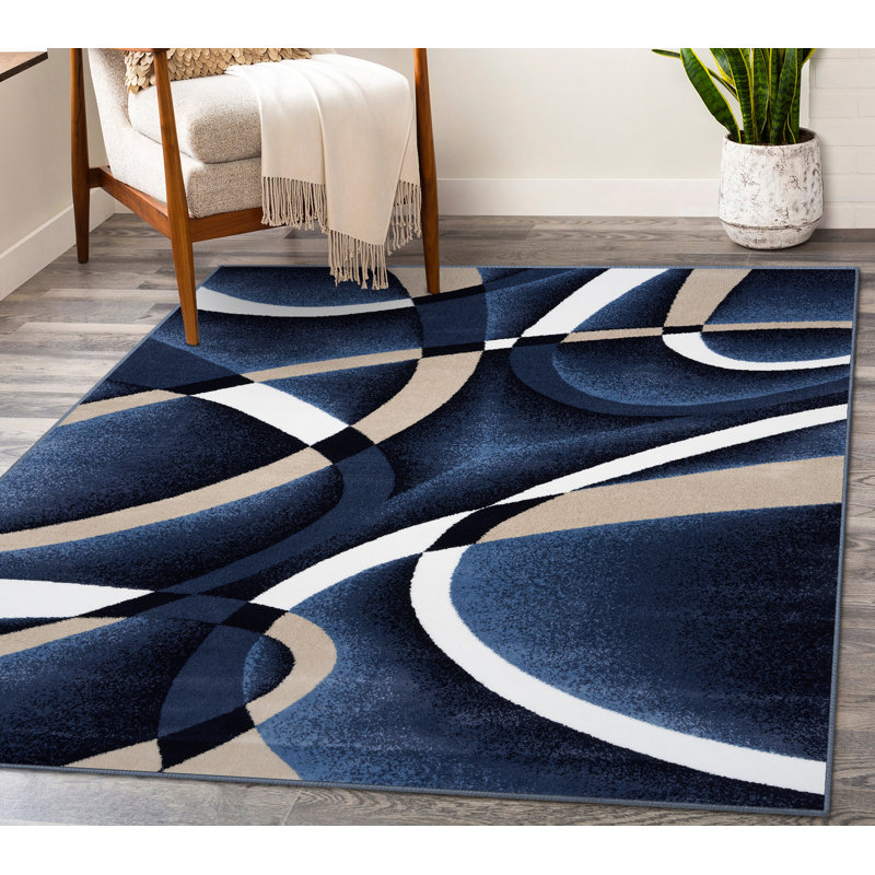 Tapis bleu marine à motif abstrait Catalan, Rectangle 4 pi x 5 pi