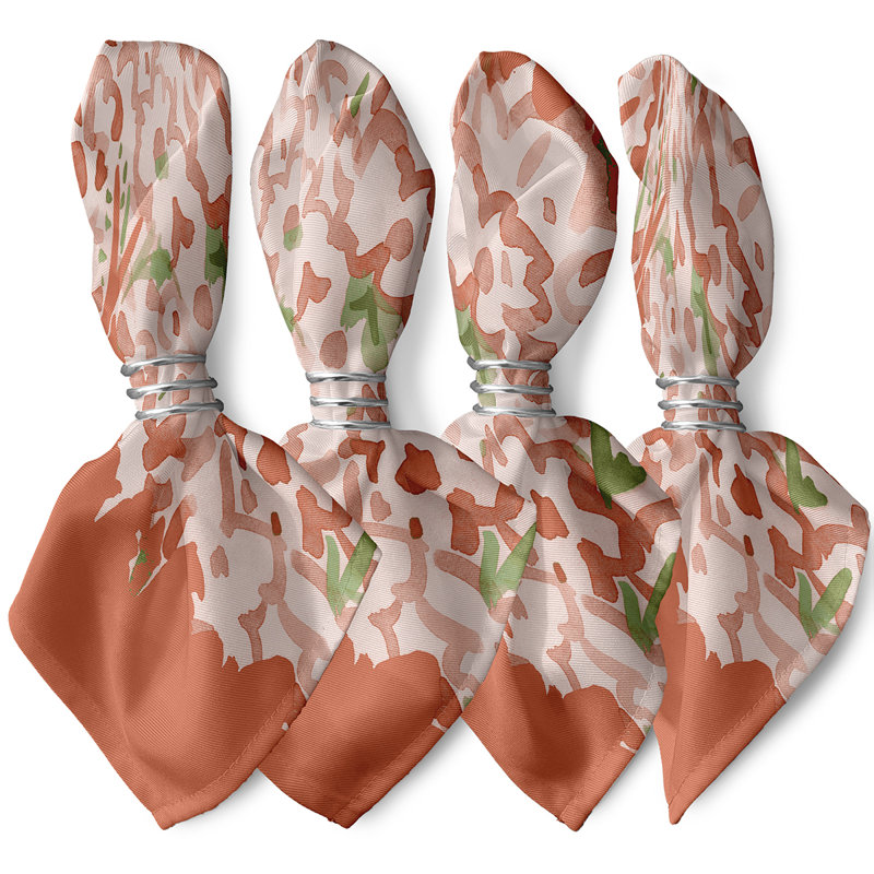 Lonston Abstract Floral Center Stripe Napkins, Orange