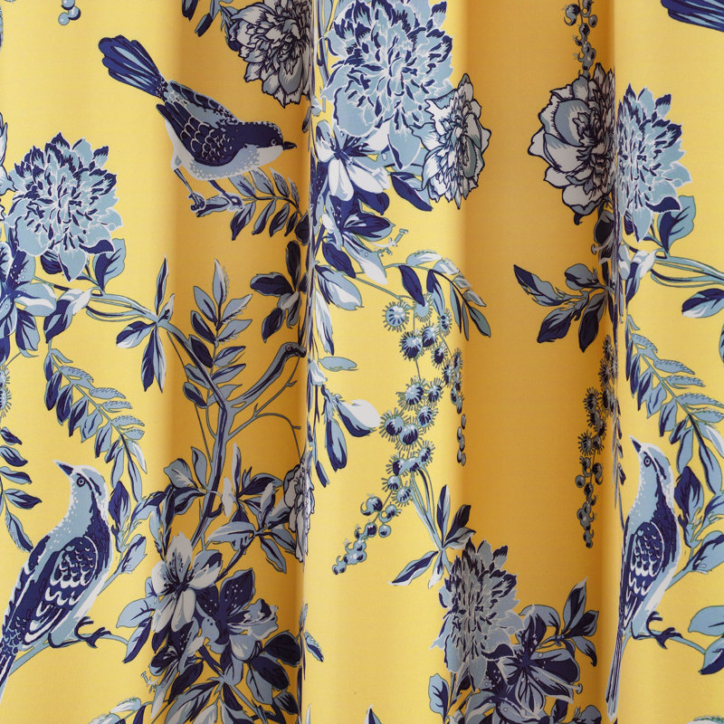 Farmhouse Bird And Flower Curtain Pair, 38" x 95", Yellow